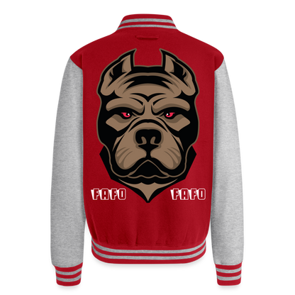 Just Hoods Heavyweight Letterman Jacket - red/heather grey
