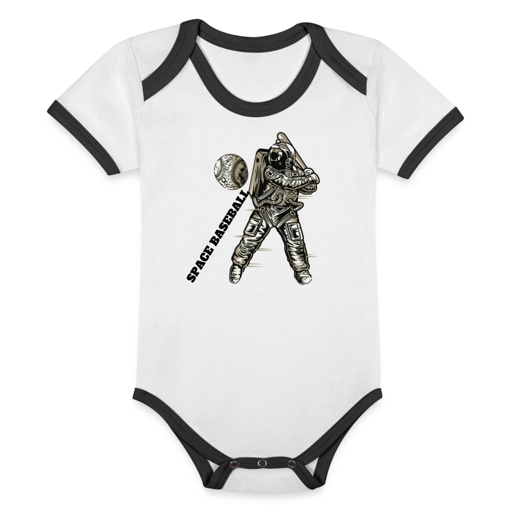Organic Contrast Short Sleeve Baby Bodysuit - white/black
