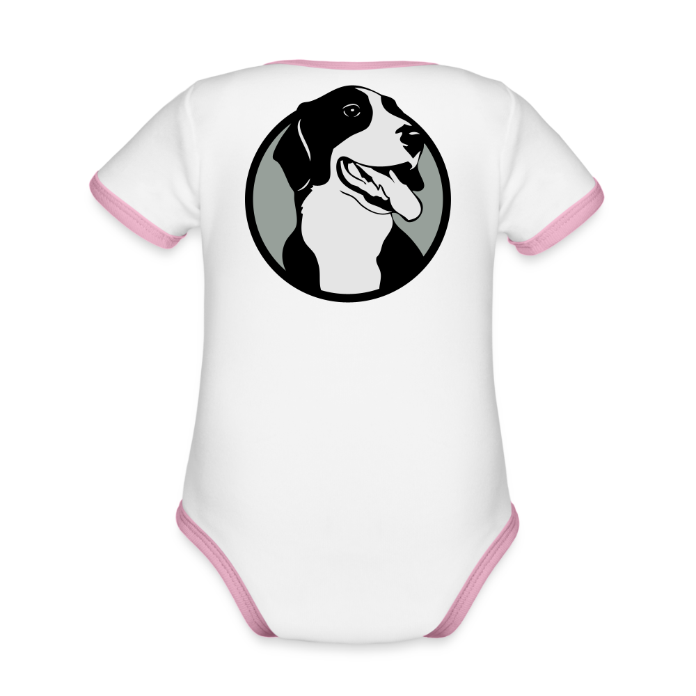 Organic Contrast Short Sleeve Baby Bodysuit - white/pink