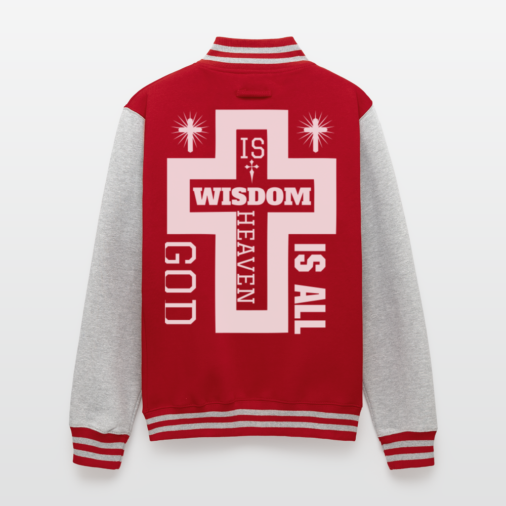 Just Hoods Heavyweight Letterman Jacket - red/heather grey