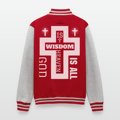 Just Hoods Heavyweight Letterman Jacket - red/heather grey