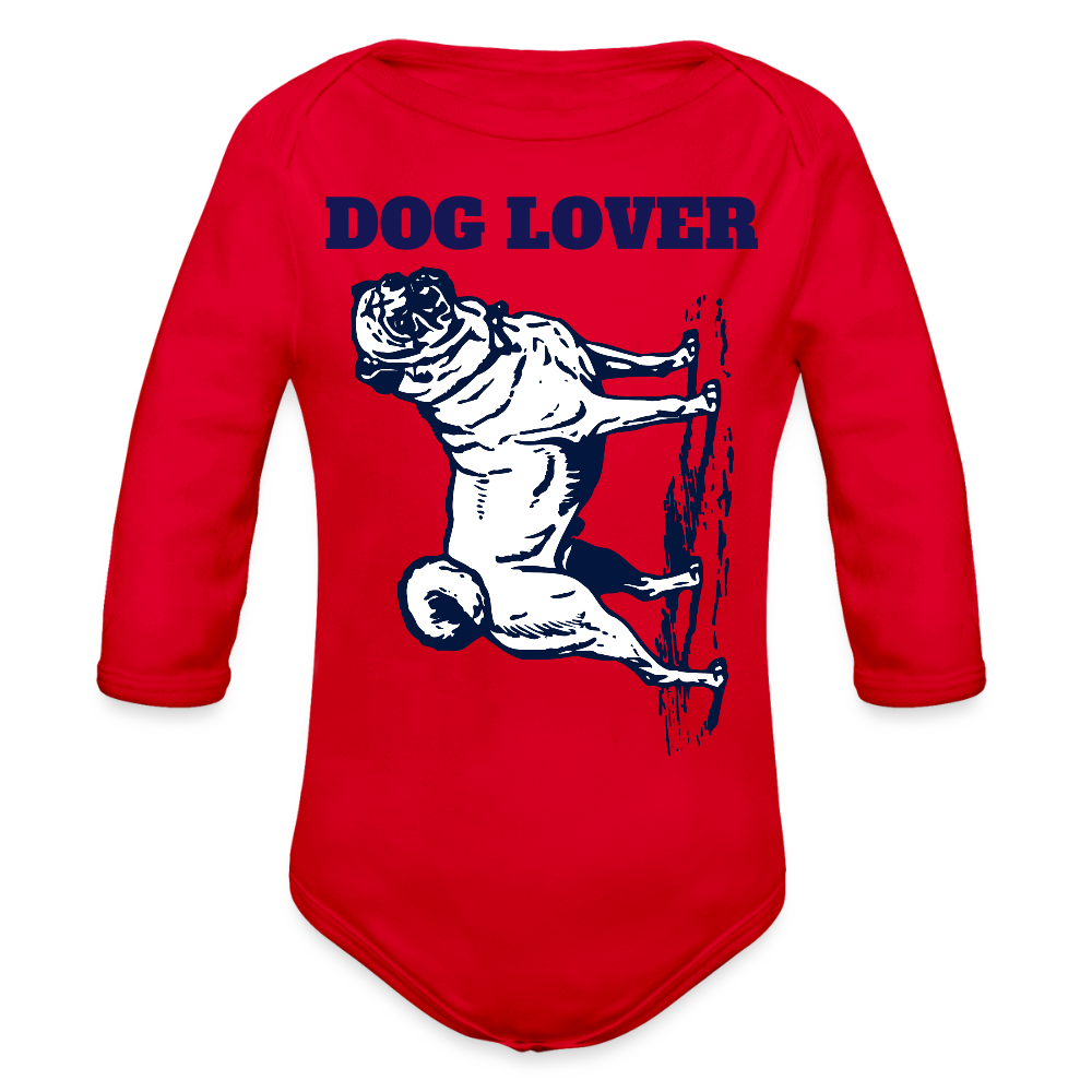 Dog Lover Organic Long Sleeve Baby Bodysuit - red