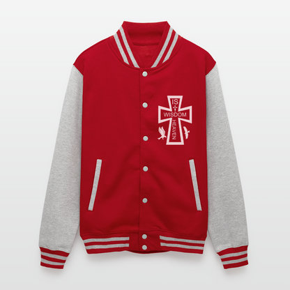 Just Hoods Heavyweight Letterman Jacket - red/heather grey