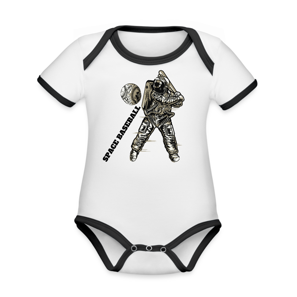 Organic Contrast Short Sleeve Baby Bodysuit - white/black