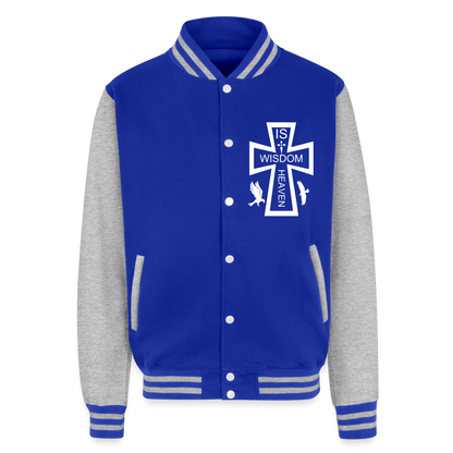 Just Hoods Heavyweight Letterman Jacket - royal/heather grey