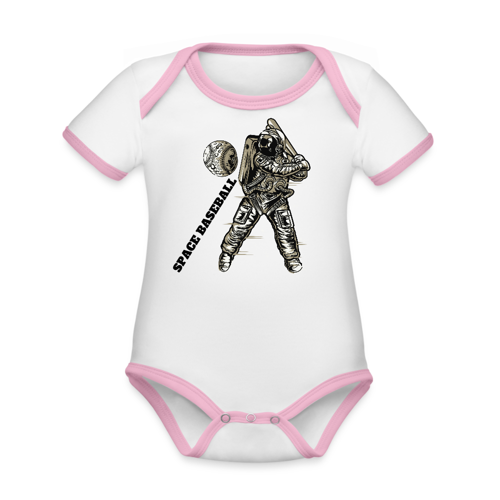 Organic Contrast Short Sleeve Baby Bodysuit - white/pink