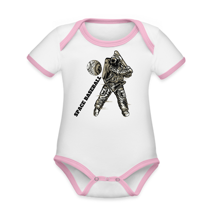 Organic Contrast Short Sleeve Baby Bodysuit - white/pink