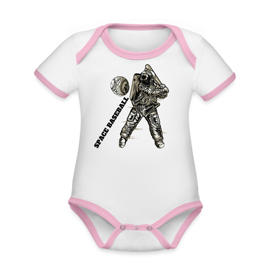 Organic Contrast Short Sleeve Baby Bodysuit - white/pink