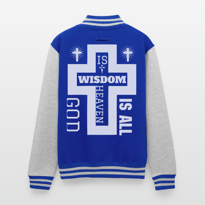 Just Hoods Heavyweight Letterman Jacket - royal/heather grey