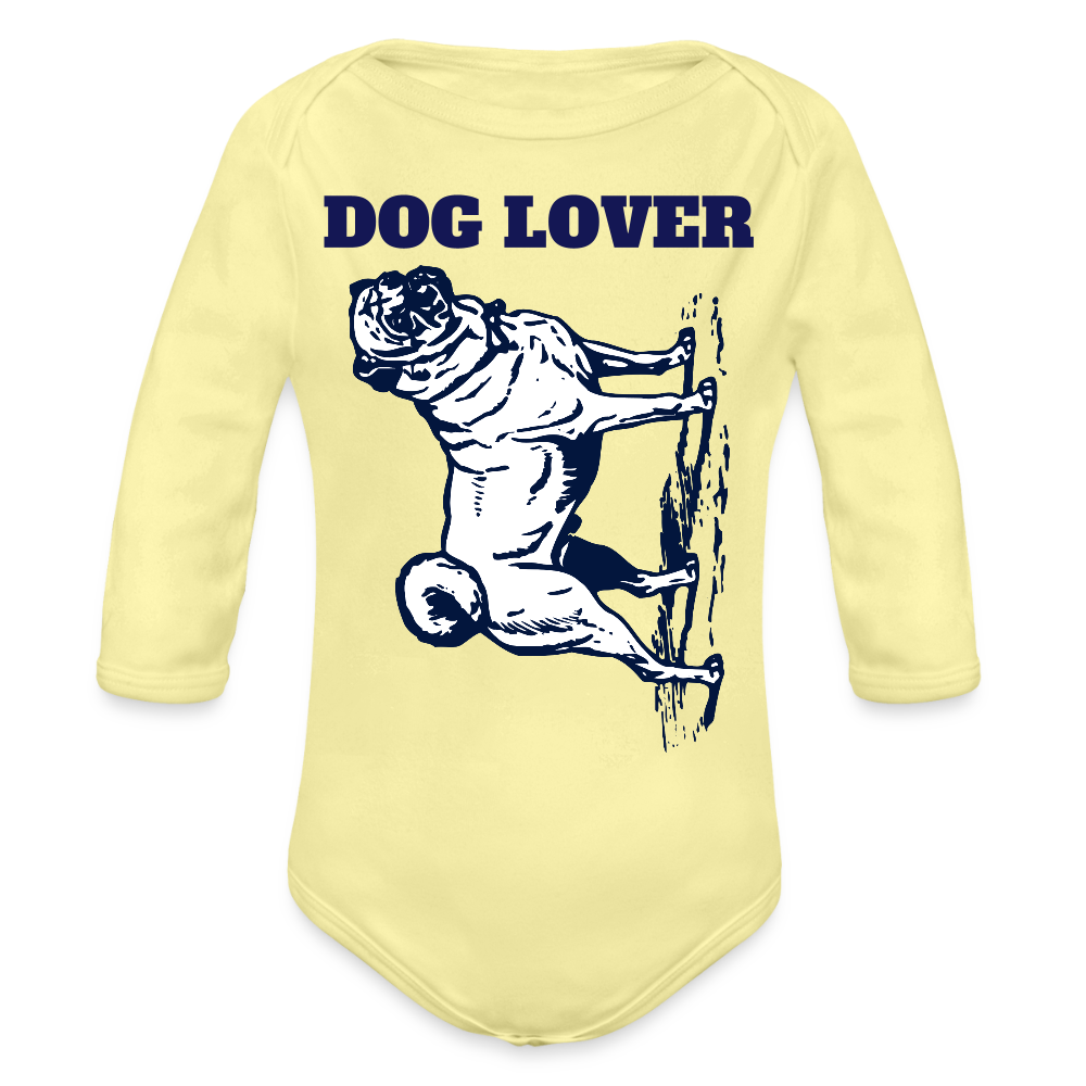 Dog Lover Organic Long Sleeve Baby Bodysuit - washed yellow