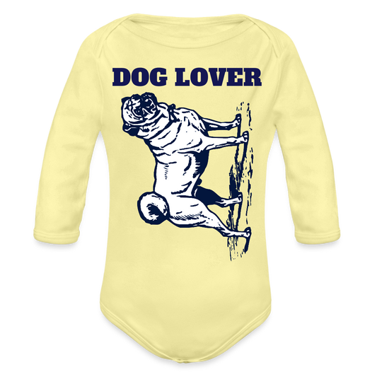 Dog Lover Organic Long Sleeve Baby Bodysuit - washed yellow