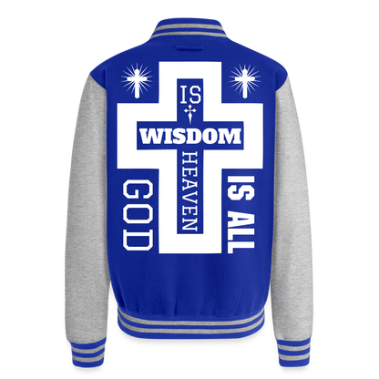 Just Hoods Heavyweight Letterman Jacket - royal/heather grey