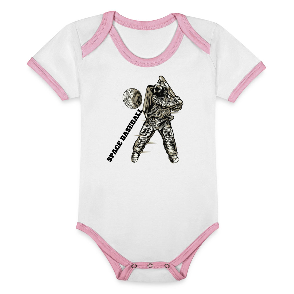 Organic Contrast Short Sleeve Baby Bodysuit - white/pink