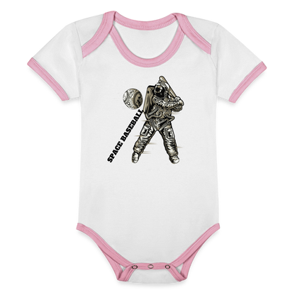 Organic Contrast Short Sleeve Baby Bodysuit - white/pink