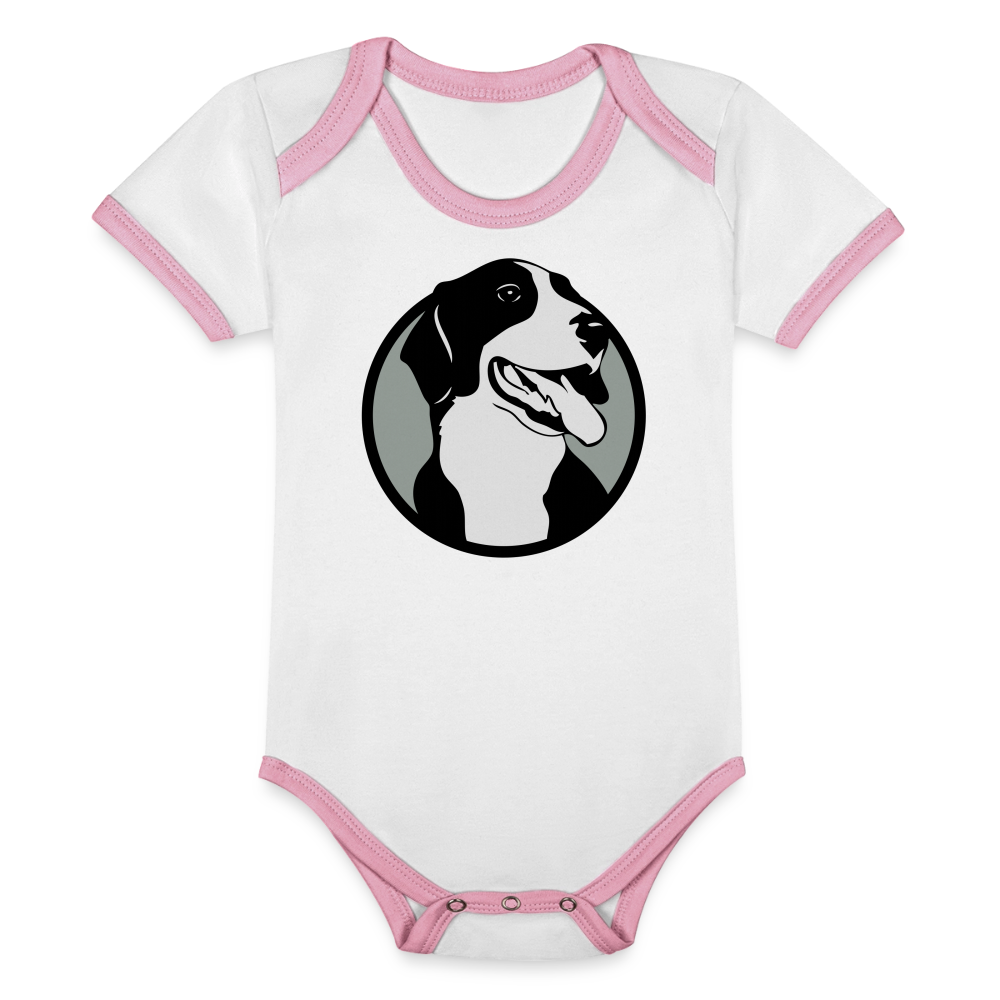 Organic Contrast Short Sleeve Baby Bodysuit - white/pink