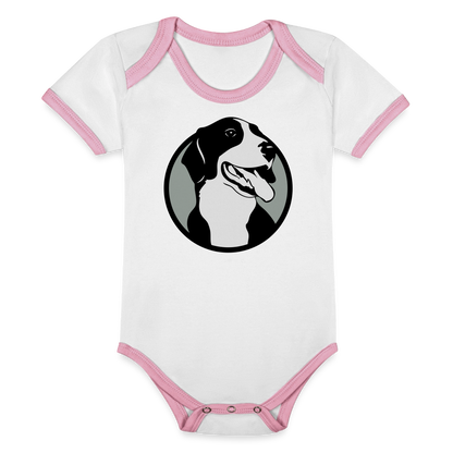 Organic Contrast Short Sleeve Baby Bodysuit - white/pink