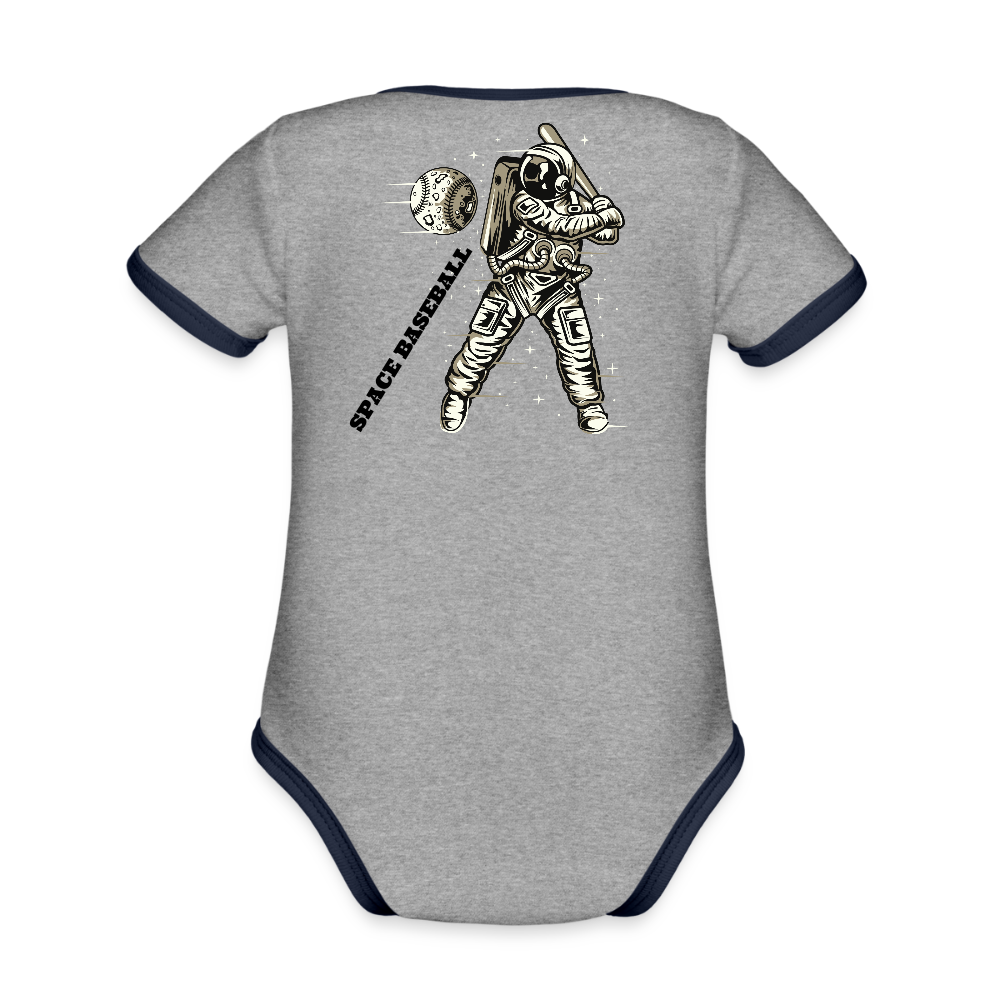 Organic Contrast Short Sleeve Baby Bodysuit - heather gray/navy