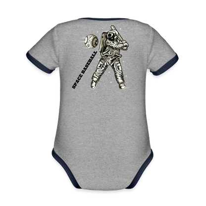 Organic Contrast Short Sleeve Baby Bodysuit - heather gray/navy