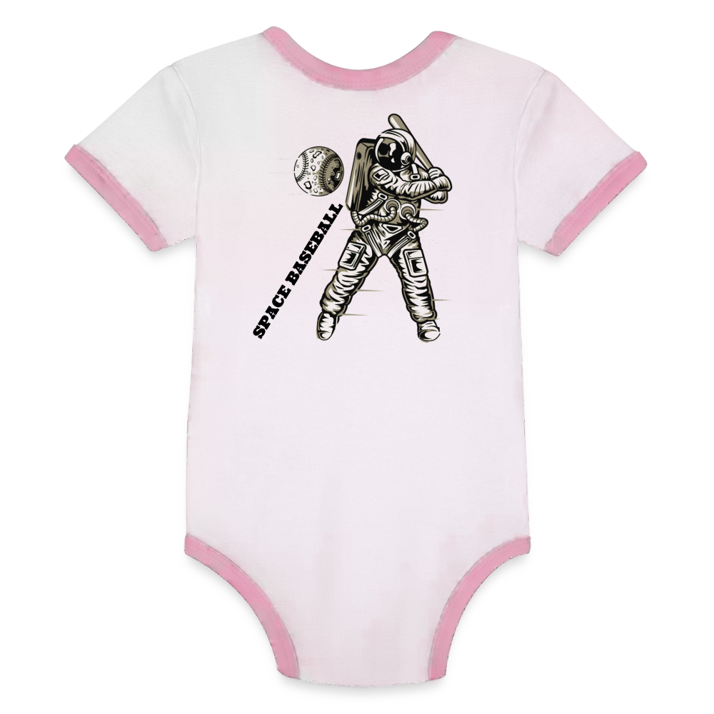 Organic Contrast Short Sleeve Baby Bodysuit - white/pink