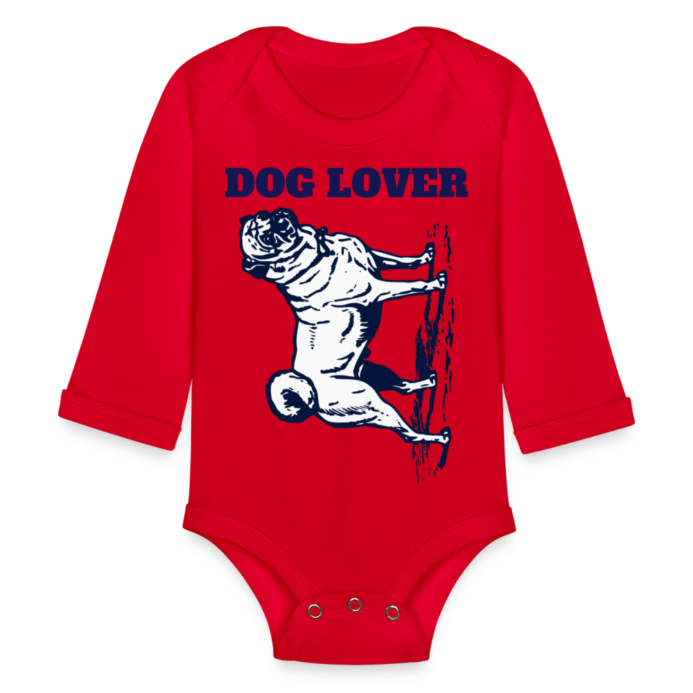 Dog Lover Organic Long Sleeve Baby Bodysuit - red