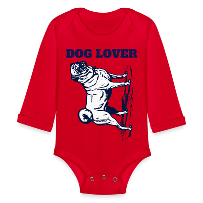 Dog Lover Organic Long Sleeve Baby Bodysuit - red
