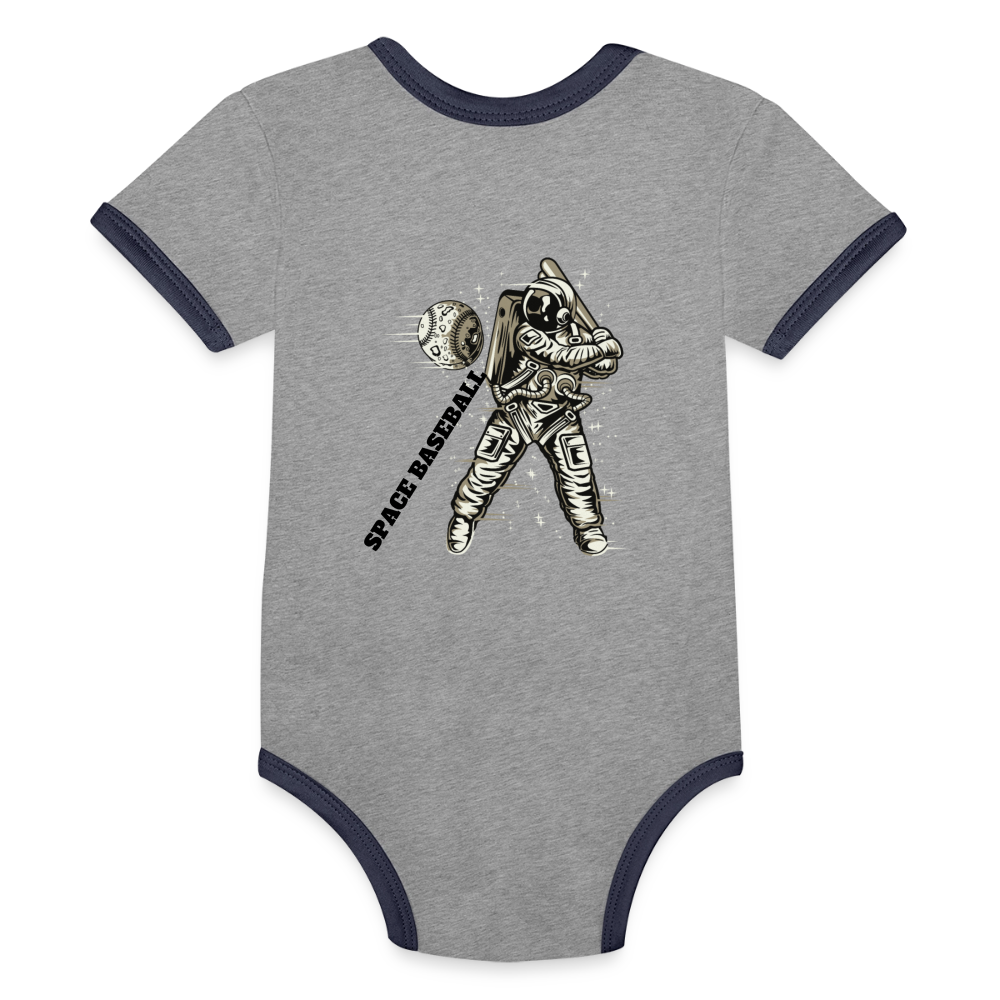Organic Contrast Short Sleeve Baby Bodysuit - heather gray/navy