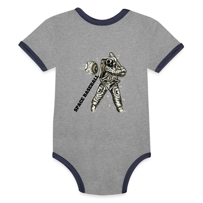 Organic Contrast Short Sleeve Baby Bodysuit - heather gray/navy