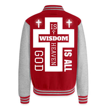Just Hoods Heavyweight Letterman Jacket - red/heather grey