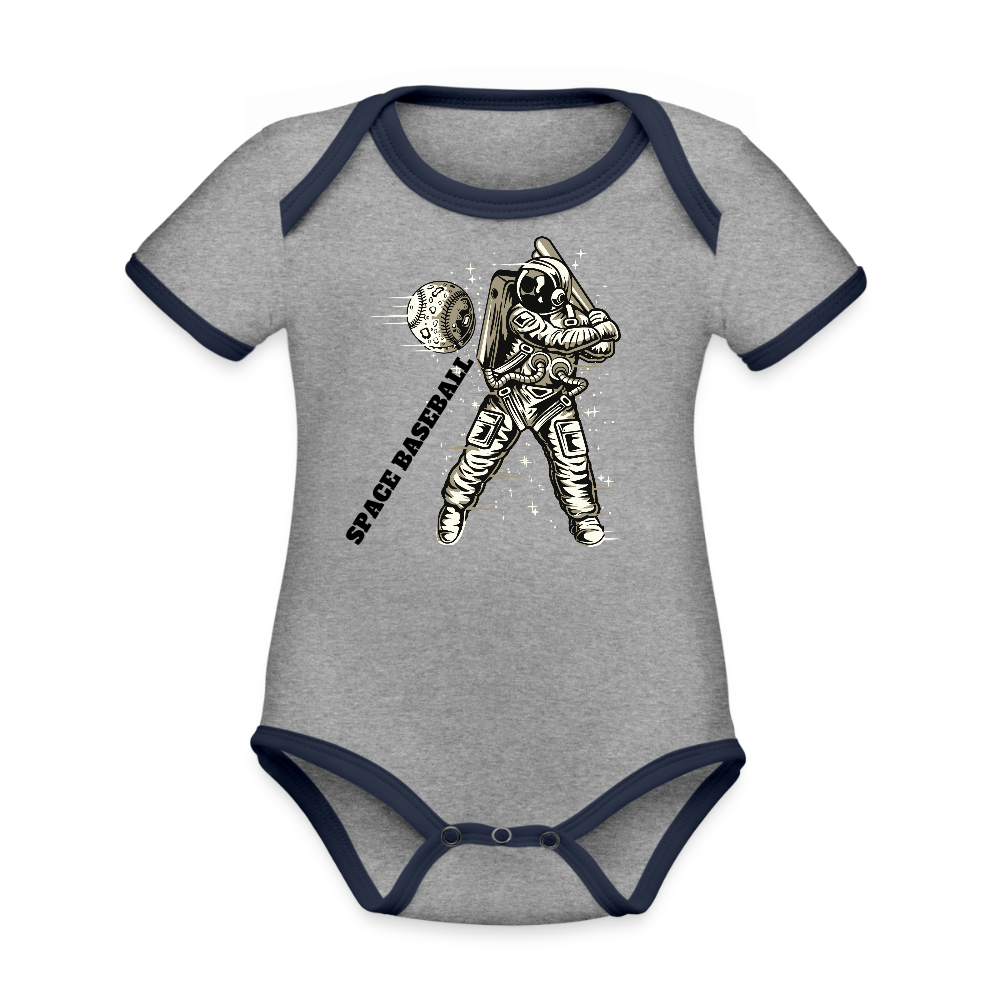 Organic Contrast Short Sleeve Baby Bodysuit - heather gray/navy