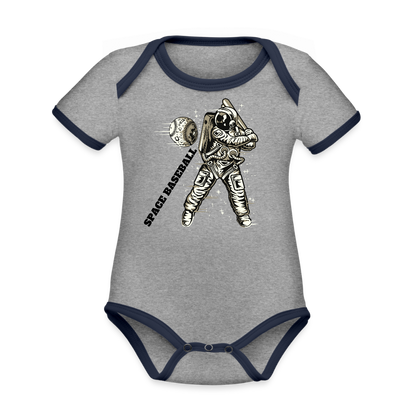 Organic Contrast Short Sleeve Baby Bodysuit - heather gray/navy