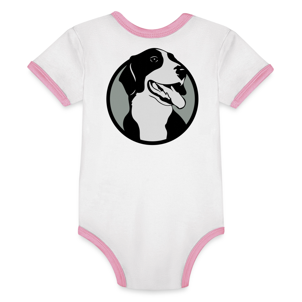 Organic Contrast Short Sleeve Baby Bodysuit - white/pink