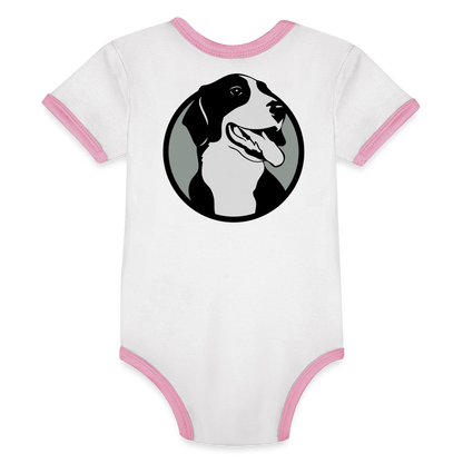 Organic Contrast Short Sleeve Baby Bodysuit - white/pink