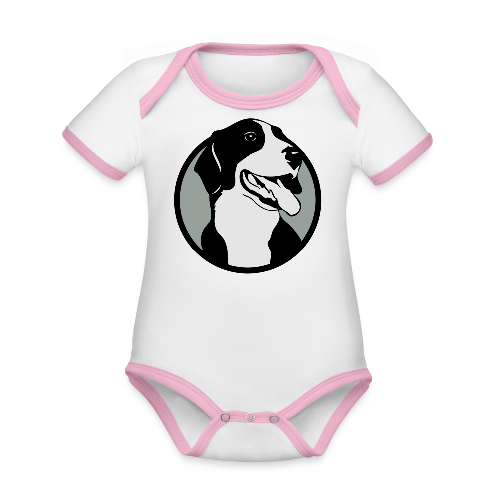 Organic Contrast Short Sleeve Baby Bodysuit - white/pink