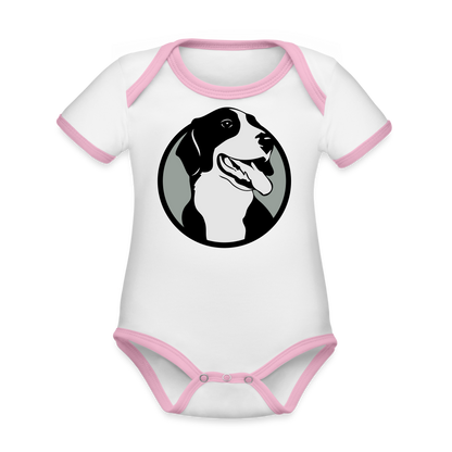 Organic Contrast Short Sleeve Baby Bodysuit - white/pink