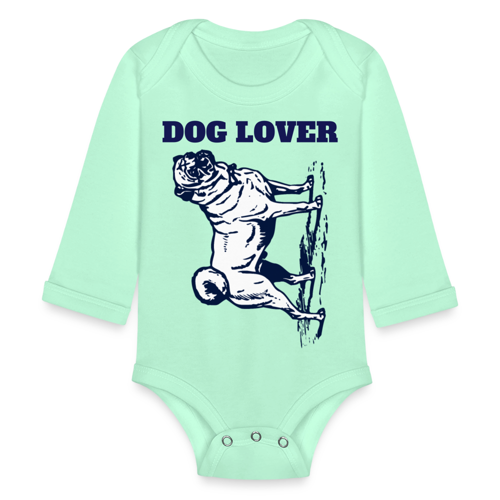 Dog Lover Organic Long Sleeve Baby Bodysuit - light mint