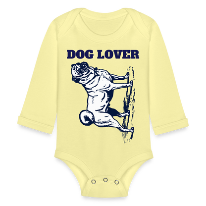 Dog Lover Organic Long Sleeve Baby Bodysuit - washed yellow