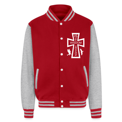 Just Hoods Heavyweight Letterman Jacket - red/heather grey