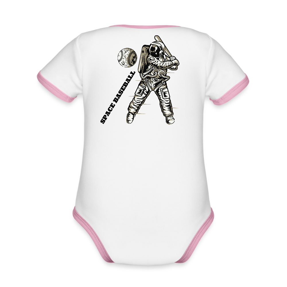 Organic Contrast Short Sleeve Baby Bodysuit - white/pink