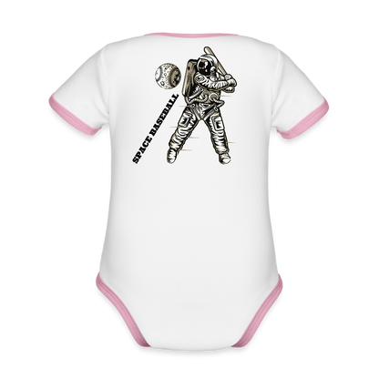 Organic Contrast Short Sleeve Baby Bodysuit - white/pink