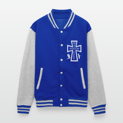 Just Hoods Heavyweight Letterman Jacket - royal/heather grey