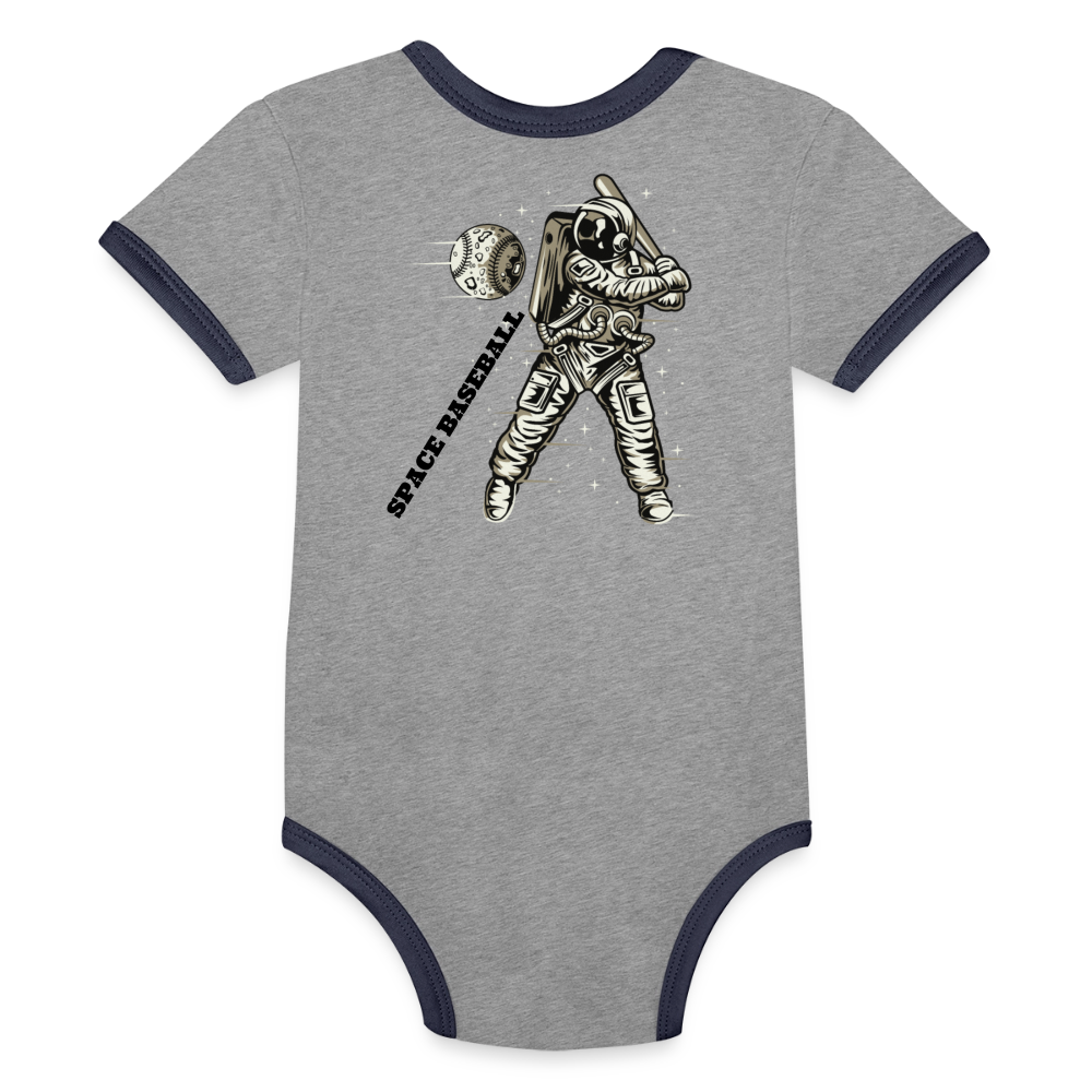 Organic Contrast Short Sleeve Baby Bodysuit - heather gray/navy