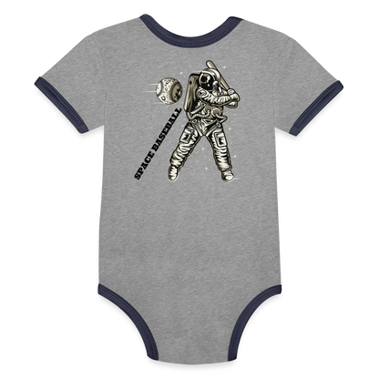 Organic Contrast Short Sleeve Baby Bodysuit - heather gray/navy