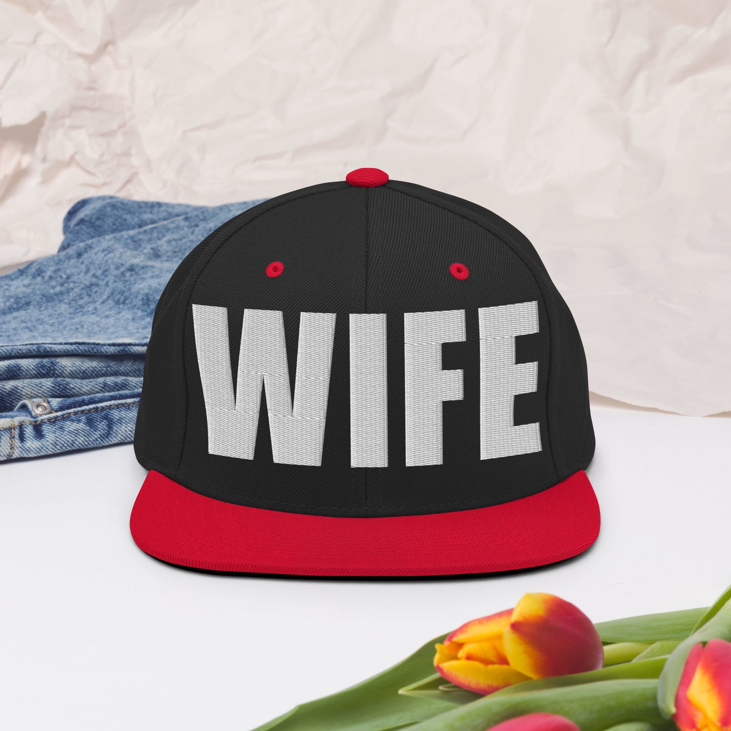 3D Puff Embroidered Wife Snapback Hat