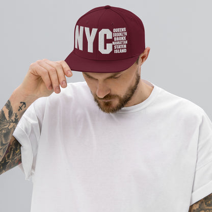 3D Puff Embroidered NYC 5 Boroughs Snapback Hat