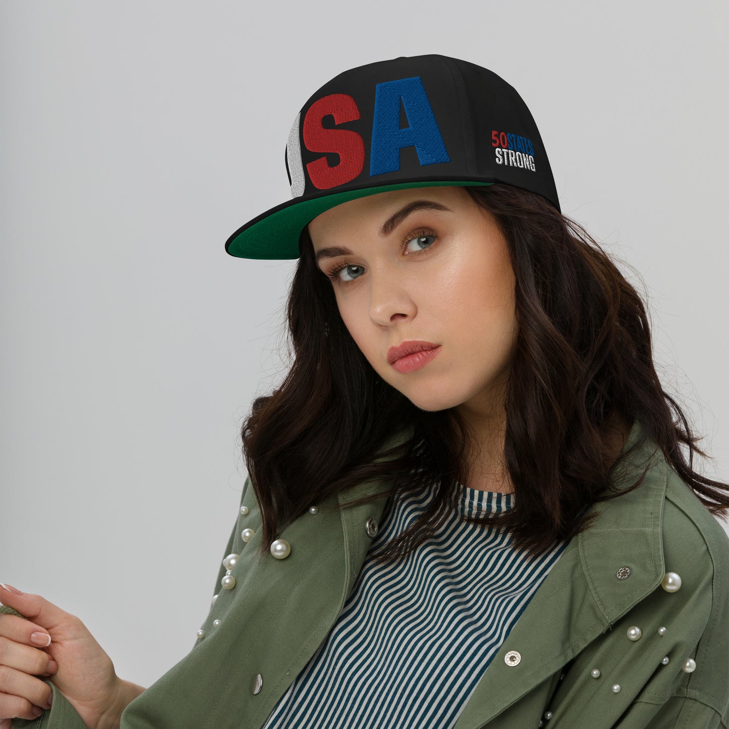 Casquette plate solide brodée 3D Puff colorée USA 50 États-Unis 50 États