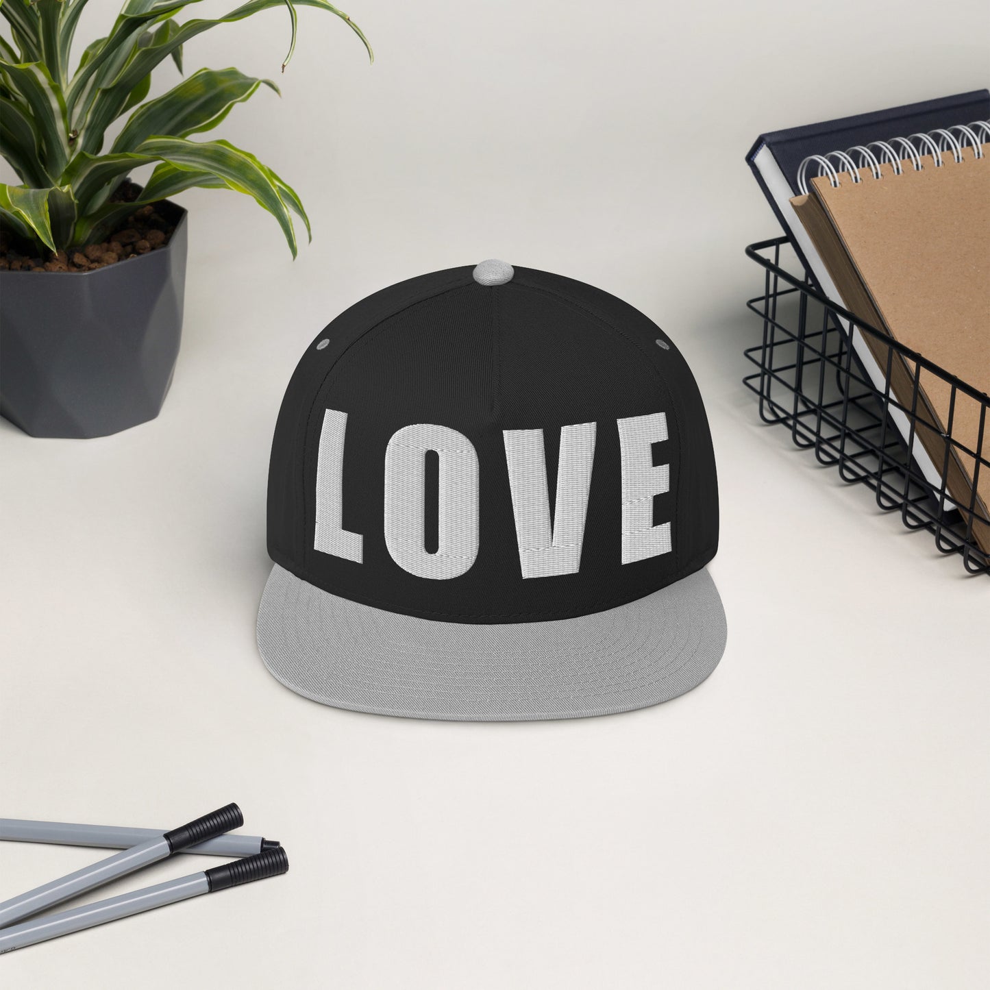 3D Puff Embroidered Love Flat Bill Cap