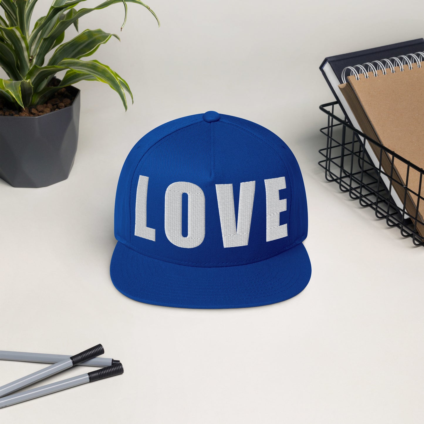 3D Puff Embroidered Love Flat Bill Cap