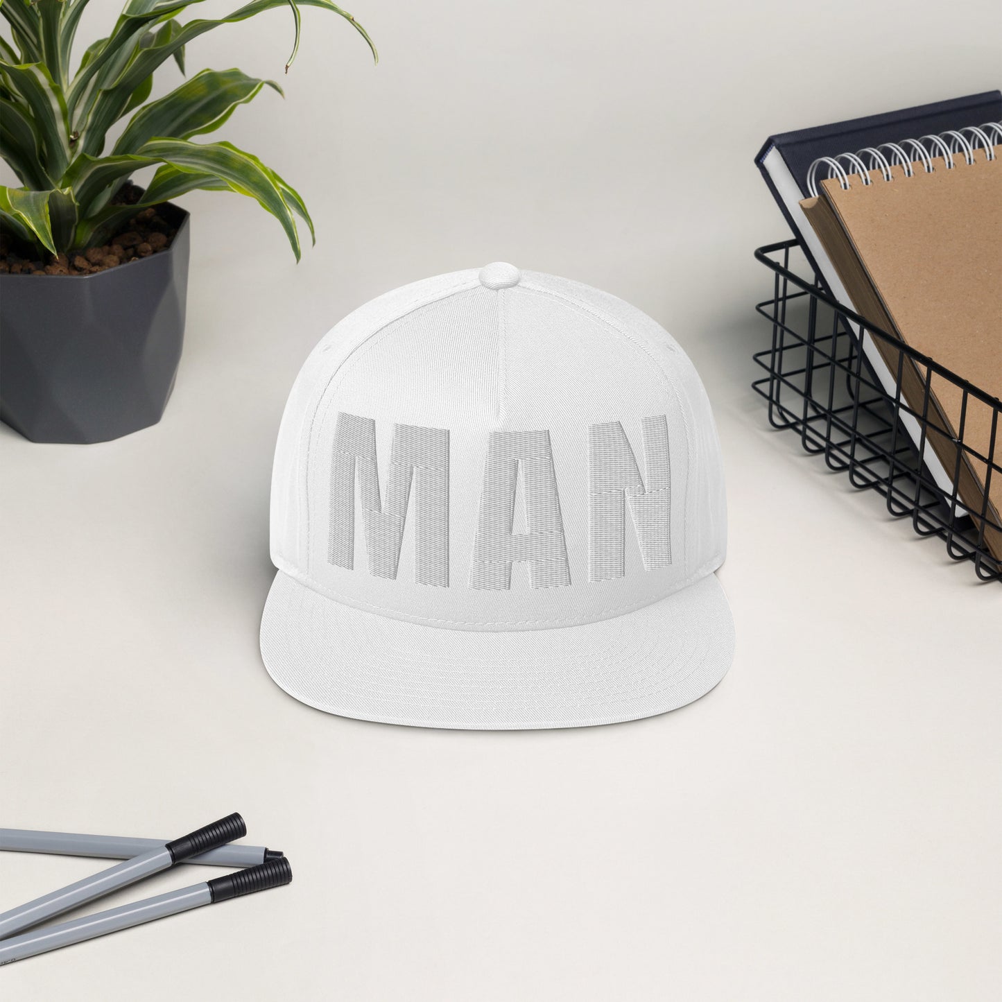 3D Puff Embroidered Man Flat Bill Cap